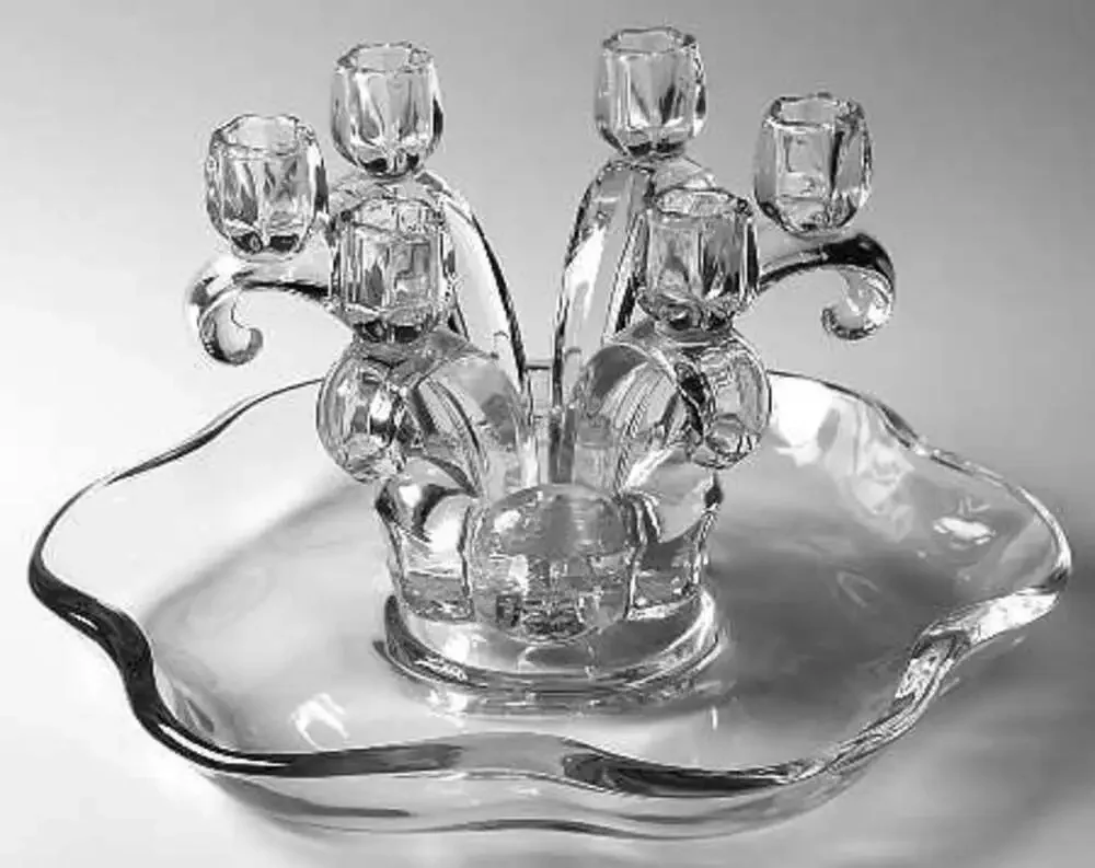 Vintage Fostoria Spring Garden 8-Piece Epergne Candelabra Set Clear Glass Cambri